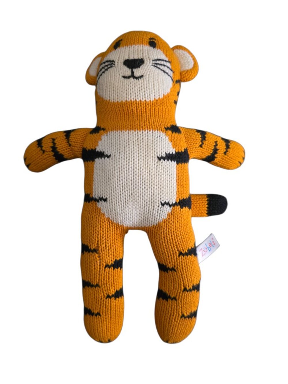 Zubels Knit Tiger Plush Handmade Cotton Stuffed Animal Orange Black Eco Toy